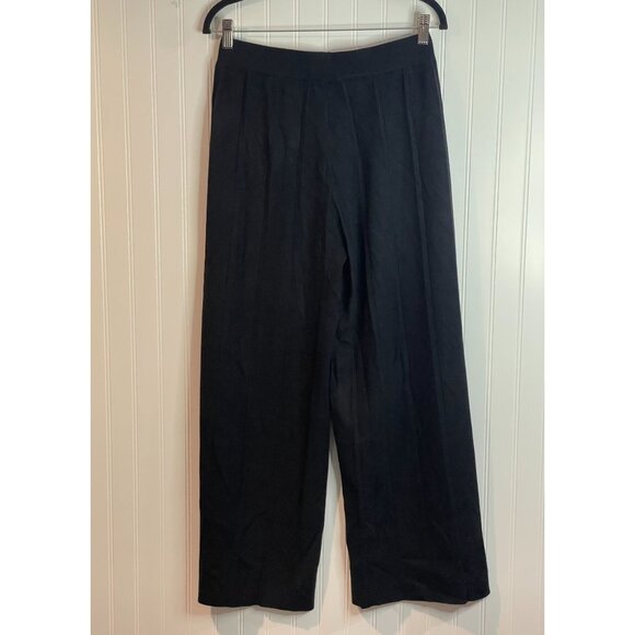 Black Wide-Leg Pleated Pants Women Size L Viscose/Nylon Blend